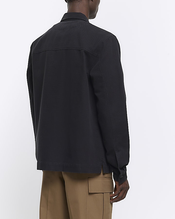 Black regular fit pocket overshirt