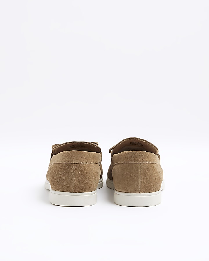 Brown suede slip on loafers