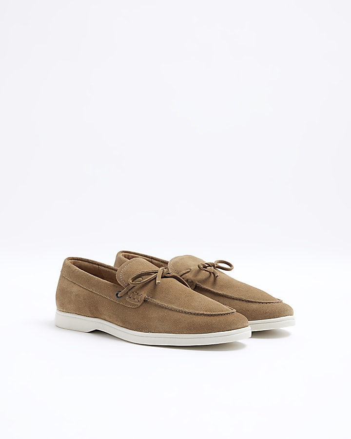 Brown suede slip on loafers