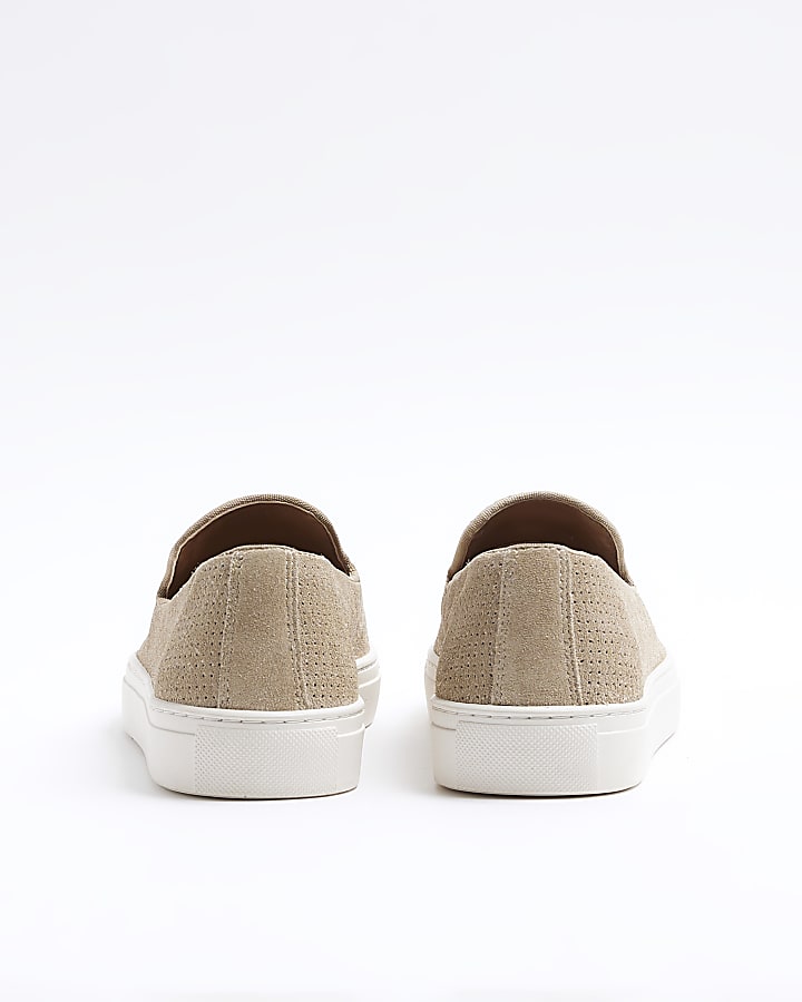 Stone suede casual loafers