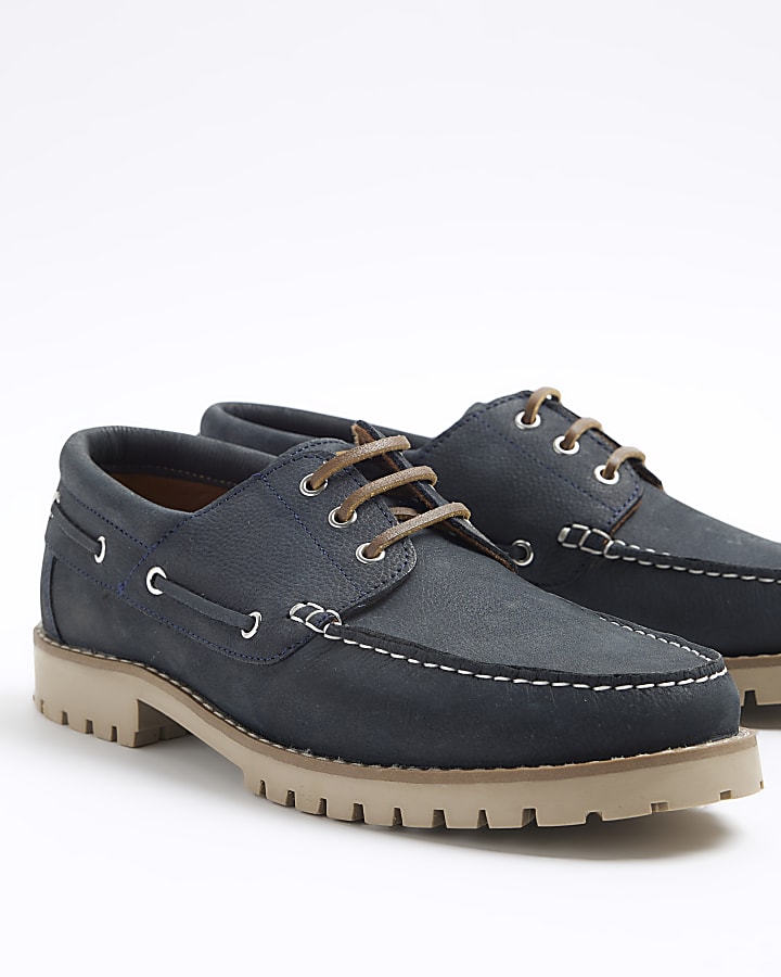 Navy leather boat shoes