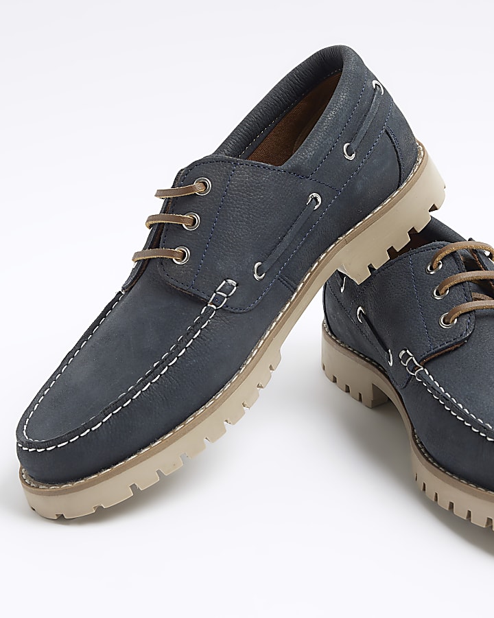 Navy leather boat shoes