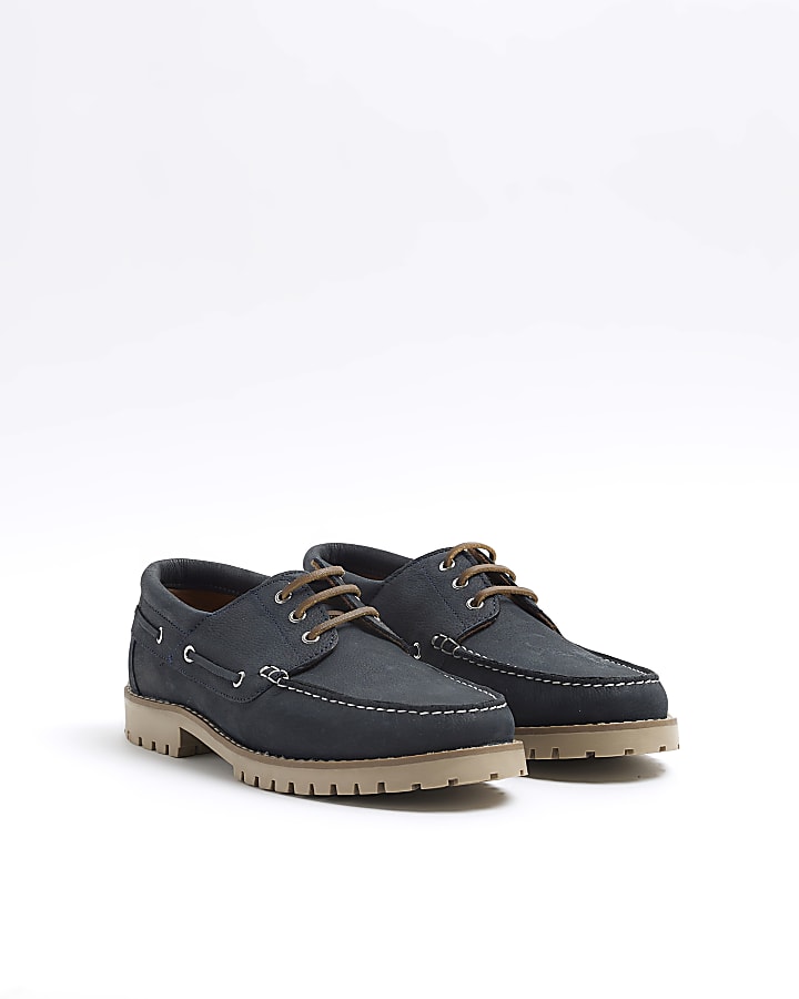 Navy leather boat shoes