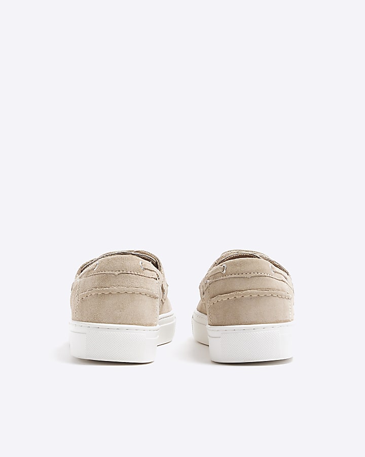 Beige suede boat shoes