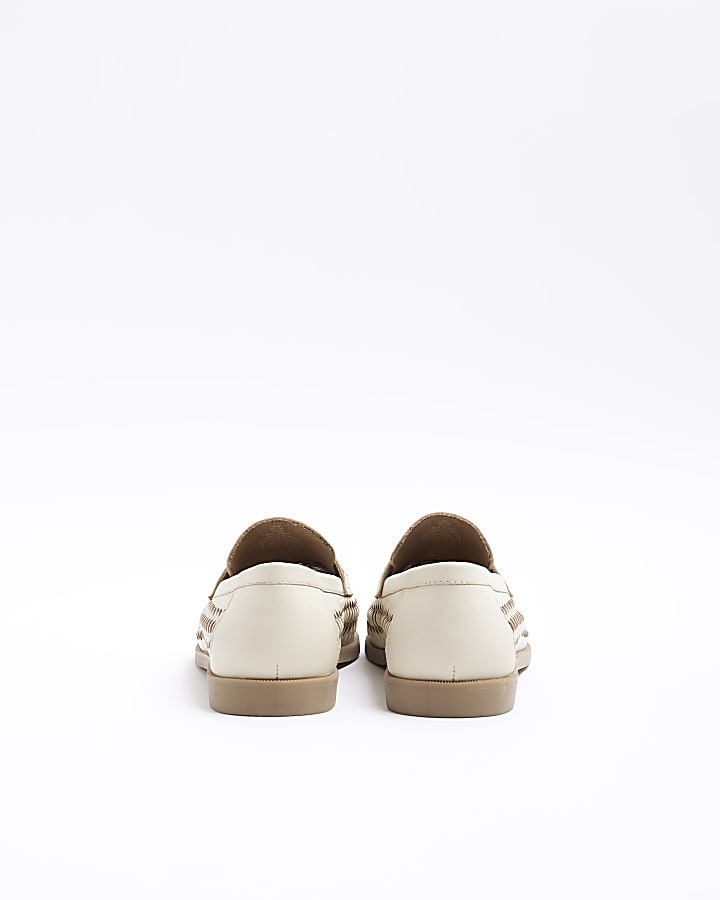 White leather woven loafers