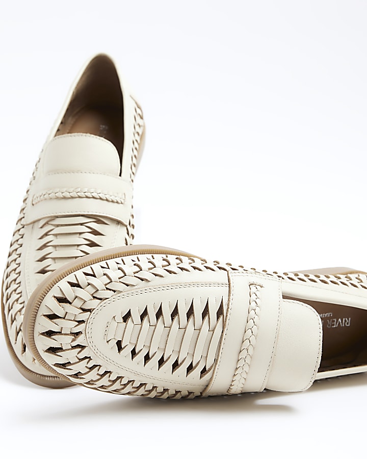 White leather woven loafers