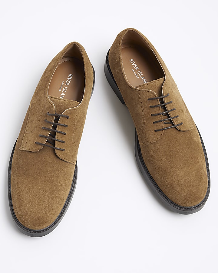 Brown suede derby shoes