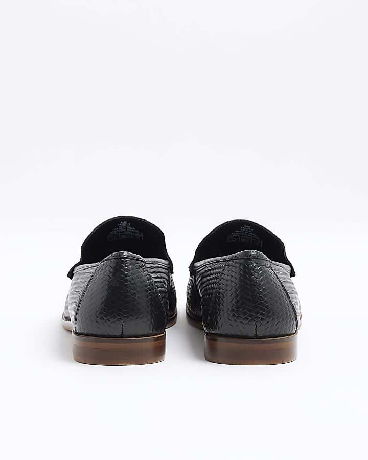 Black leather weave loafers