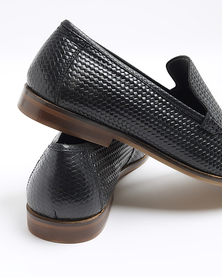 Black leather weave loafers