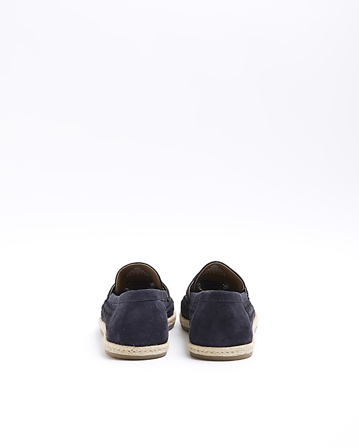 Navy suede woven loafers