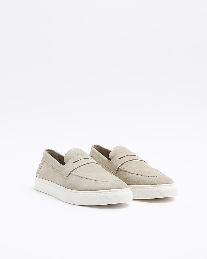 Beige suede loafers