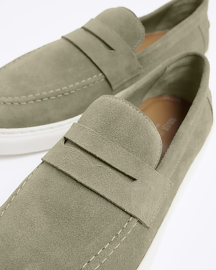 Green suede loafers