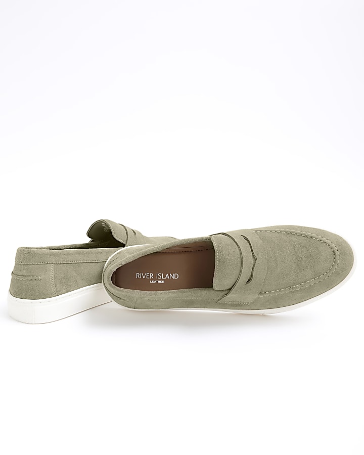 Green suede loafers