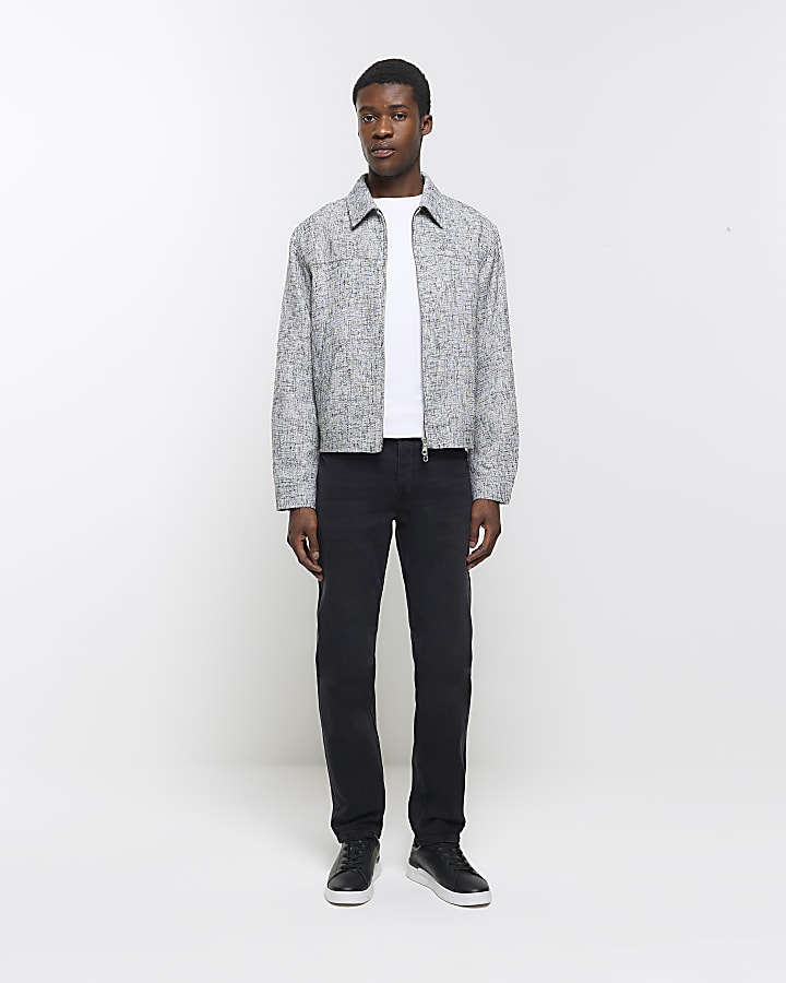 Black regular fit textured jacket