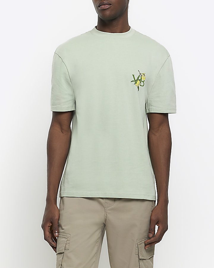 Green regular fit olive graphic t-shirt