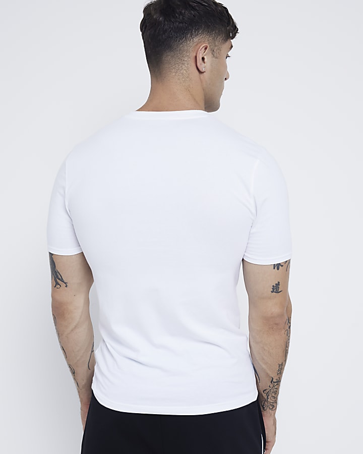 White muscle fit stretch V neck t-shirt