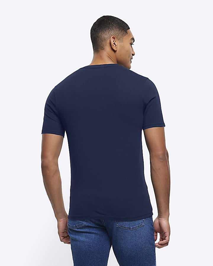 Navy muscle fit V neck t-shirt