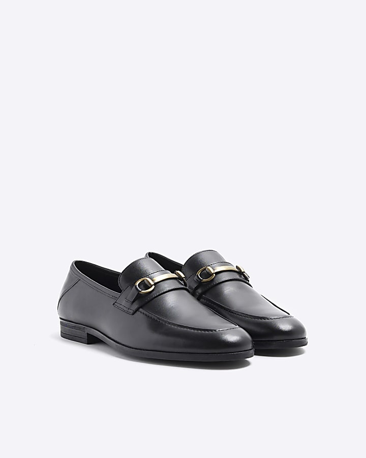 Black leather chain loafers