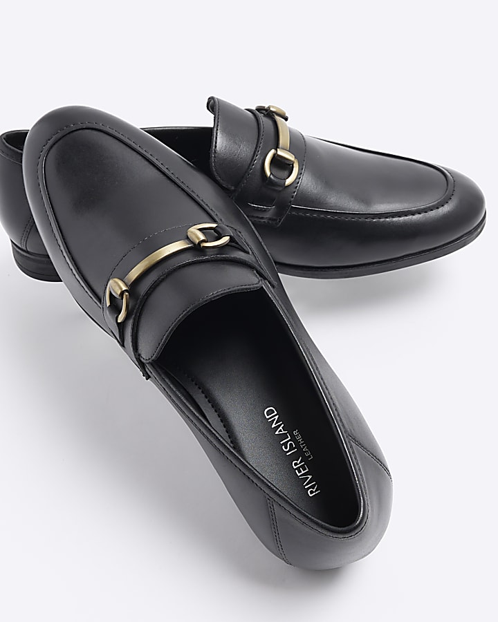 Black leather chain loafers