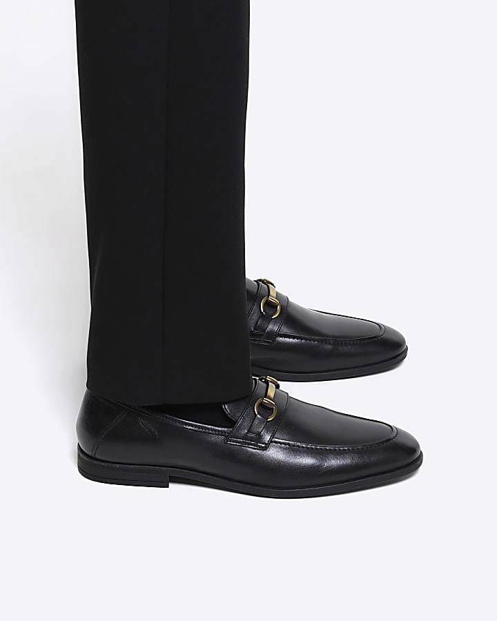 Black leather chain loafers