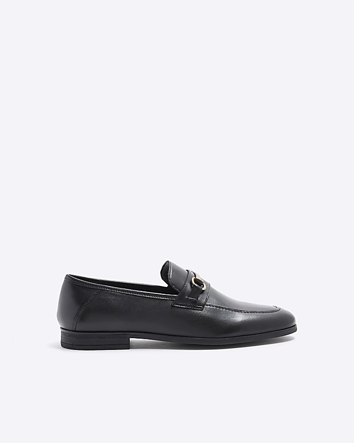 Black leather chain loafers