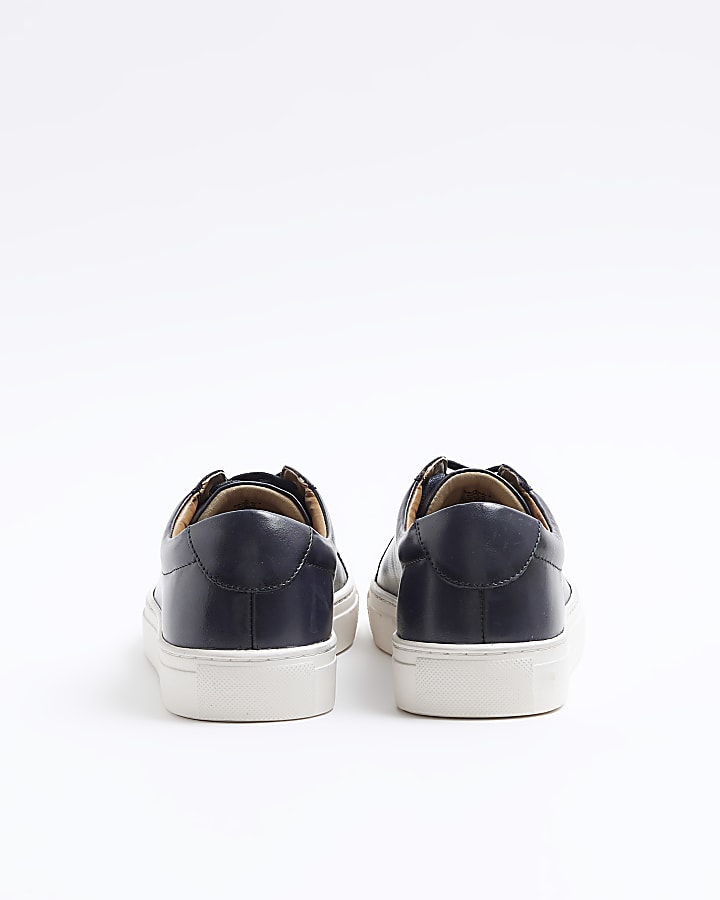 Navy leather lace up trainers