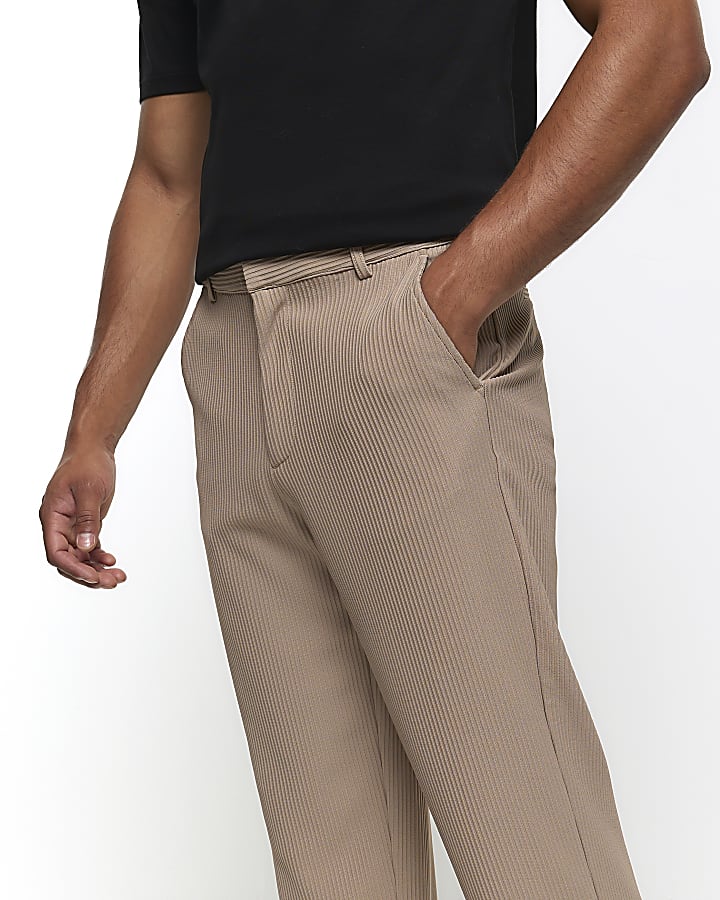 Stone tapered fit plisse trousers