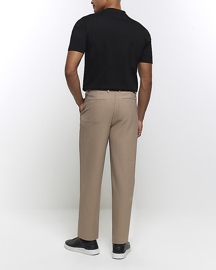 Stone tapered fit plisse trousers