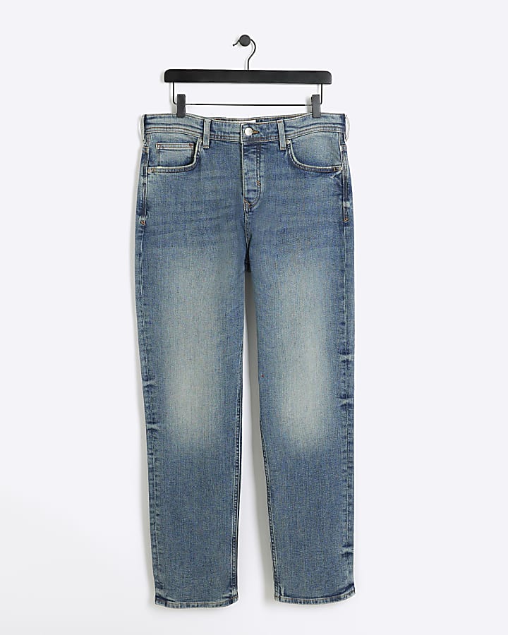 Blue straight fit faded jeans