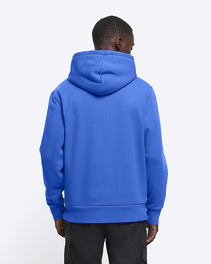 Blue regular fit plain hoodie