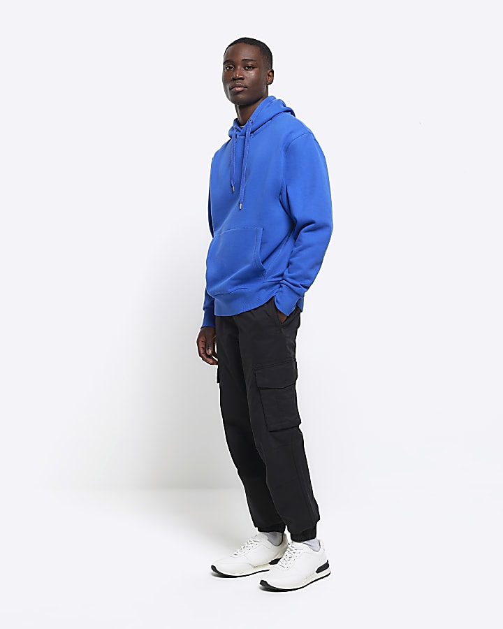 Blue regular fit plain hoodie