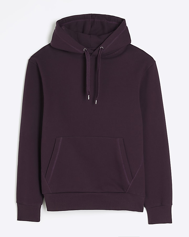 Purple regular fit plain hoodie