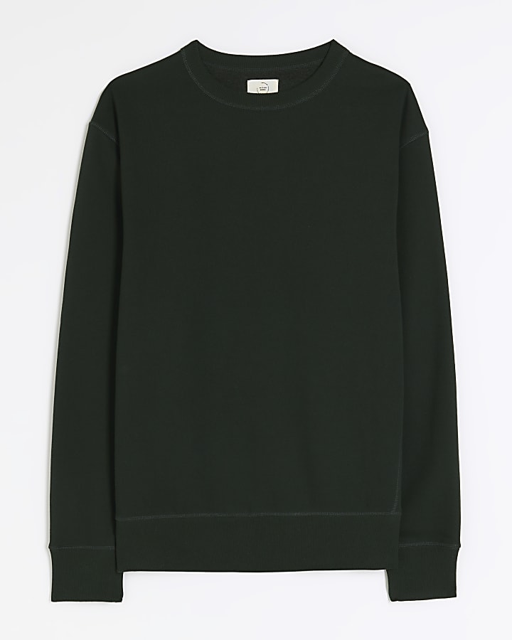 Dark green regular fit plain sweatshirt