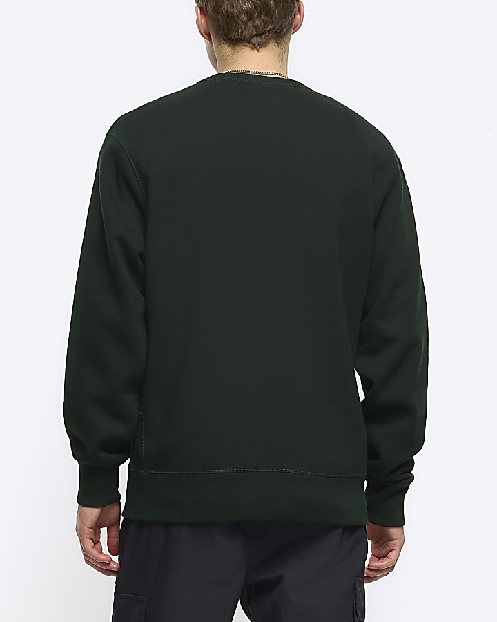 Dark green regular fit plain sweatshirt