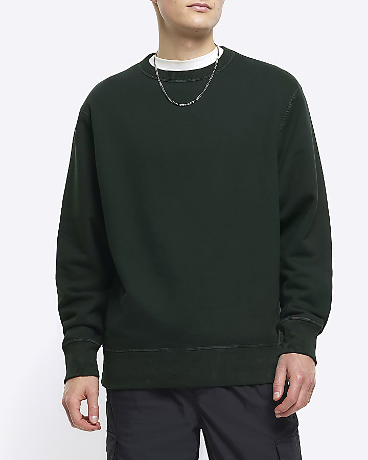 Dark green regular fit plain sweatshirt River Island