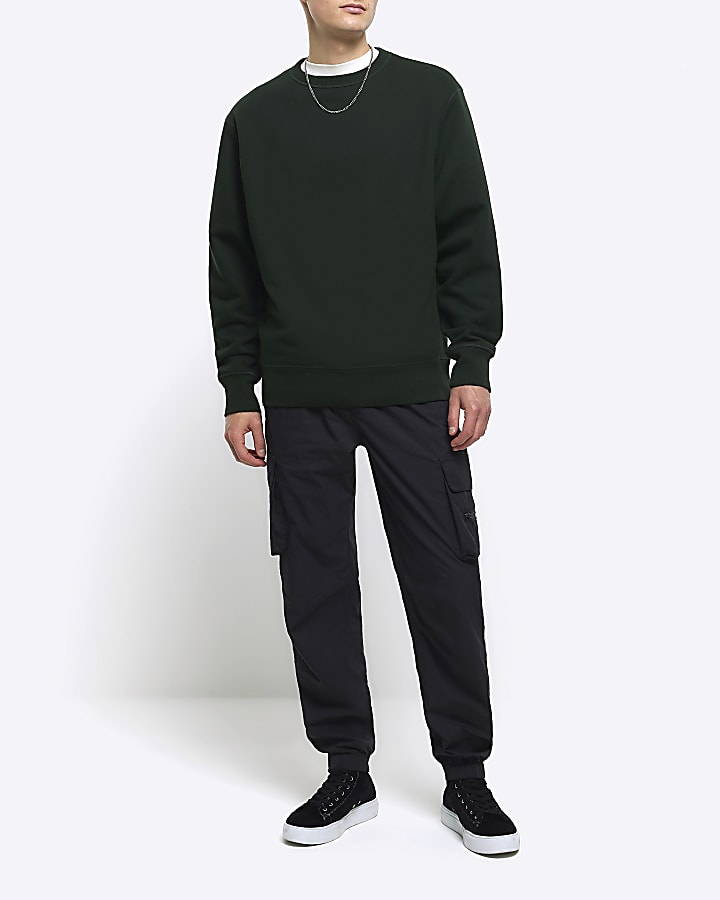 Dark green regular fit plain sweatshirt