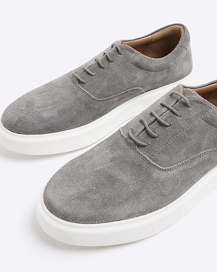 Grey suede lace up trainers