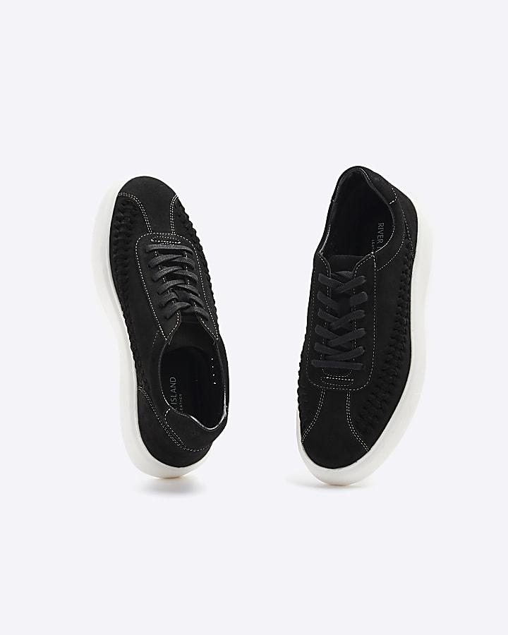 Black suede weave trainers