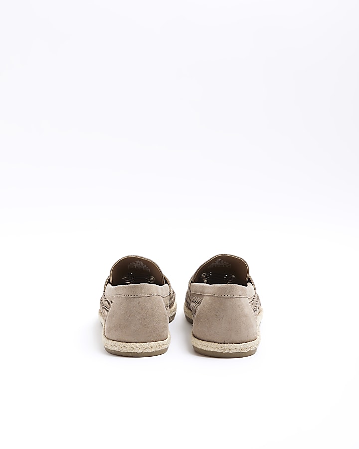 Stone suede woven loafers