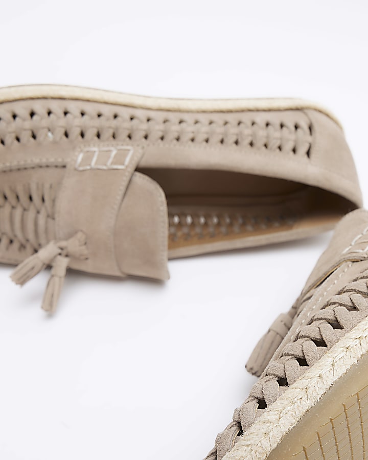 Stone suede woven loafers