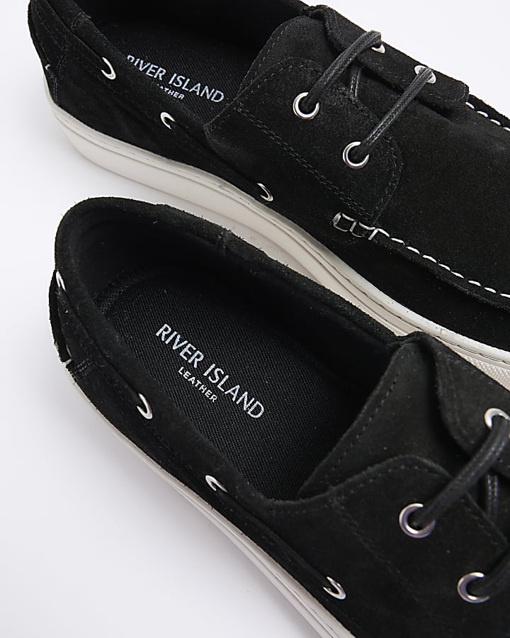 Black suede boat shoes