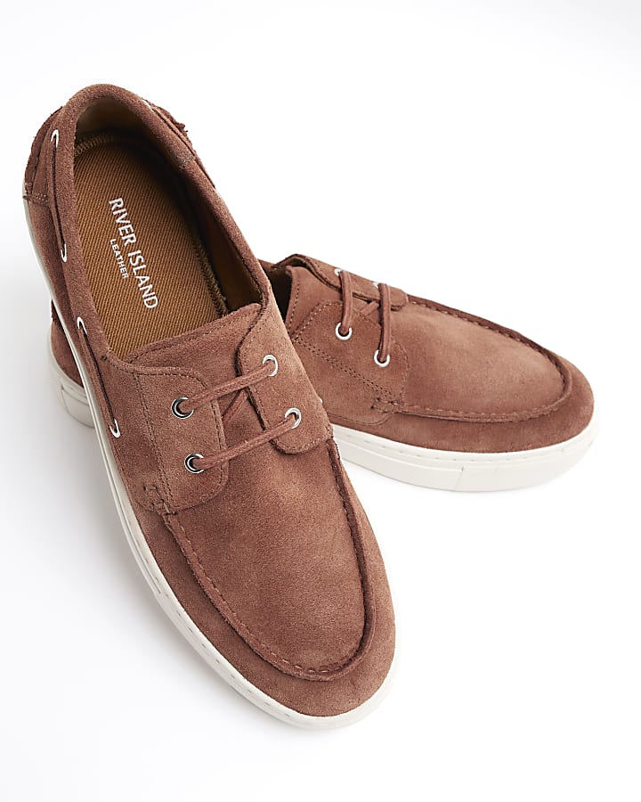 Rust suede boat shoes