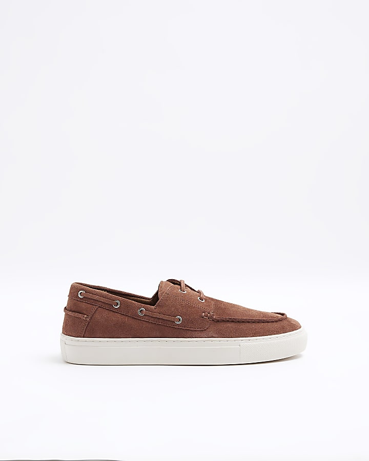 Rust suede boat shoes