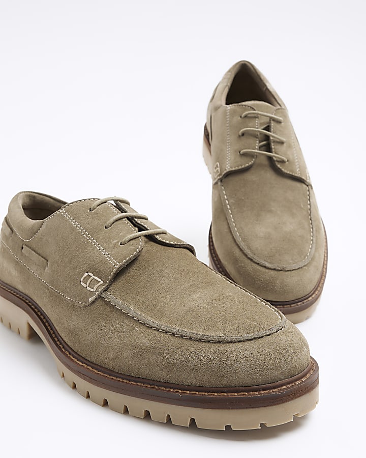 Green suede boat shoes