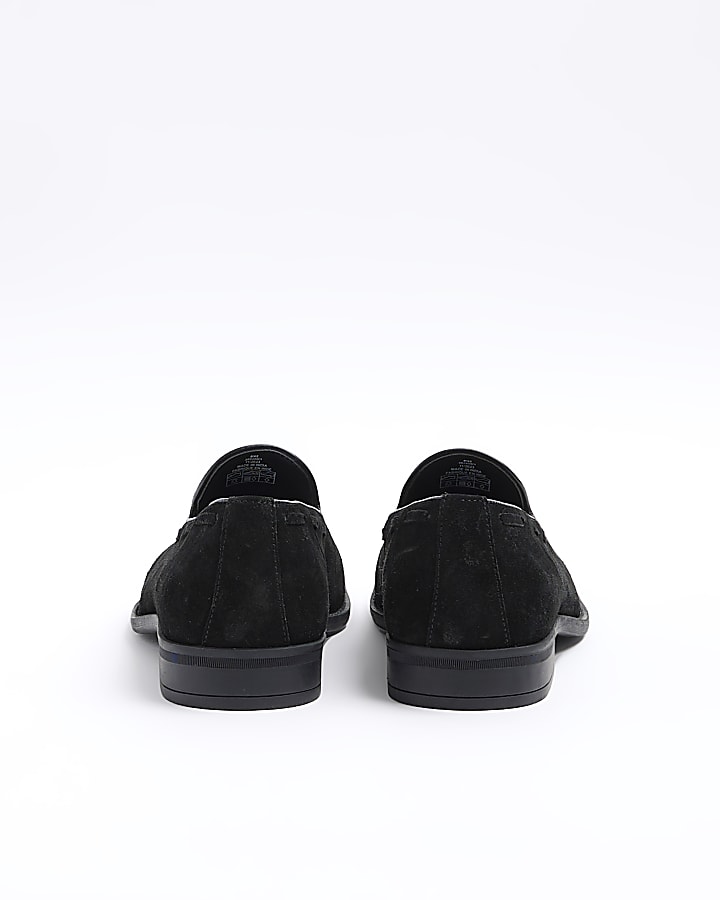 Black suede tassel loafers