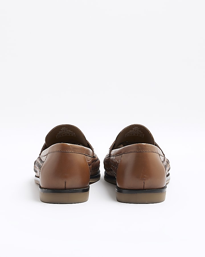 Brown leather woven loafers