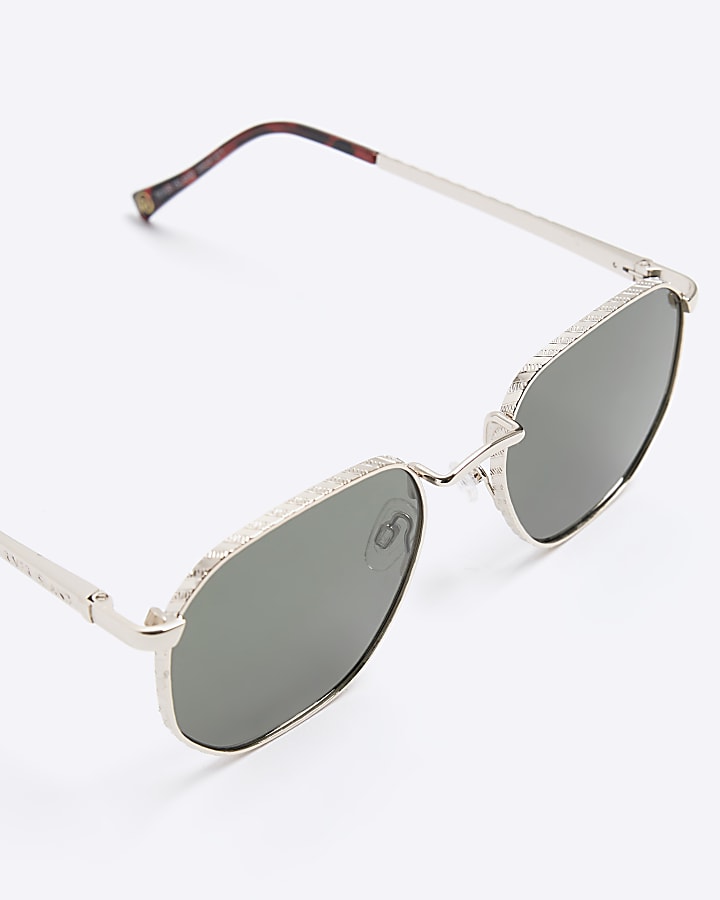 Gold Hex Round Sunglasses