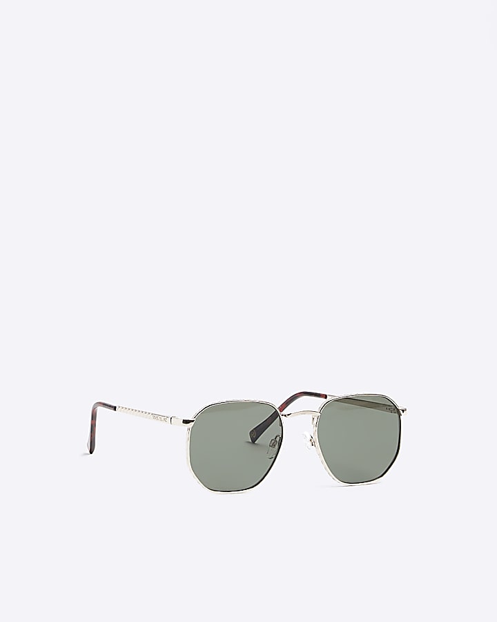 Gold Hex Round Sunglasses