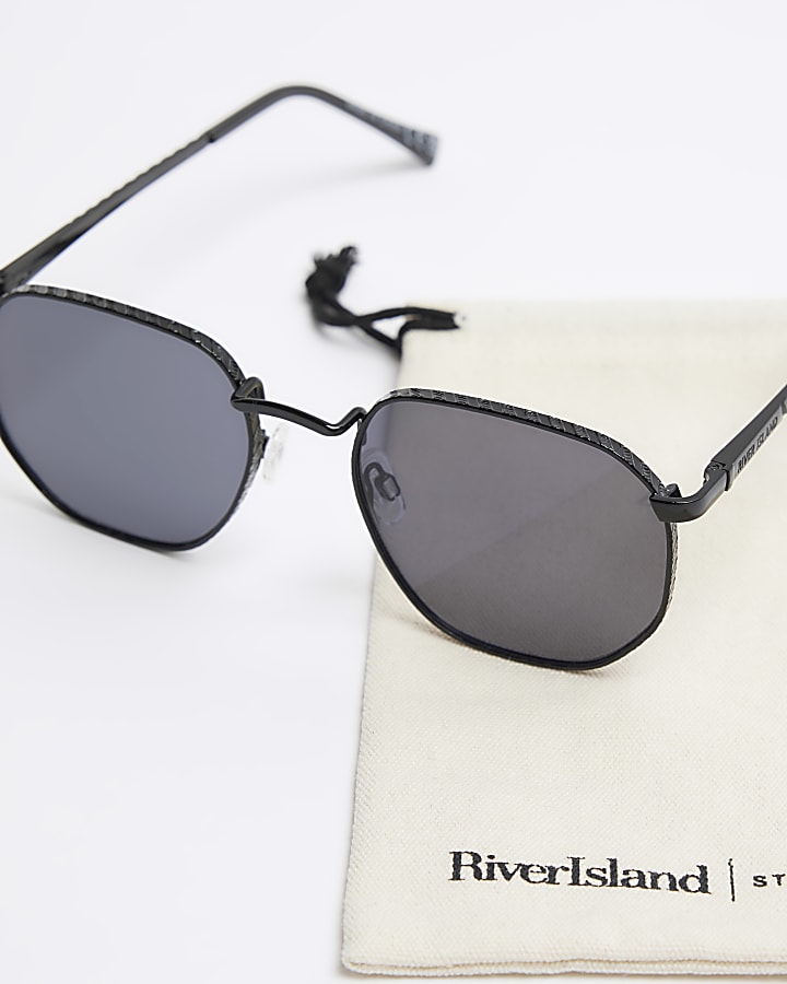 Black embossed hexagon sunglasses