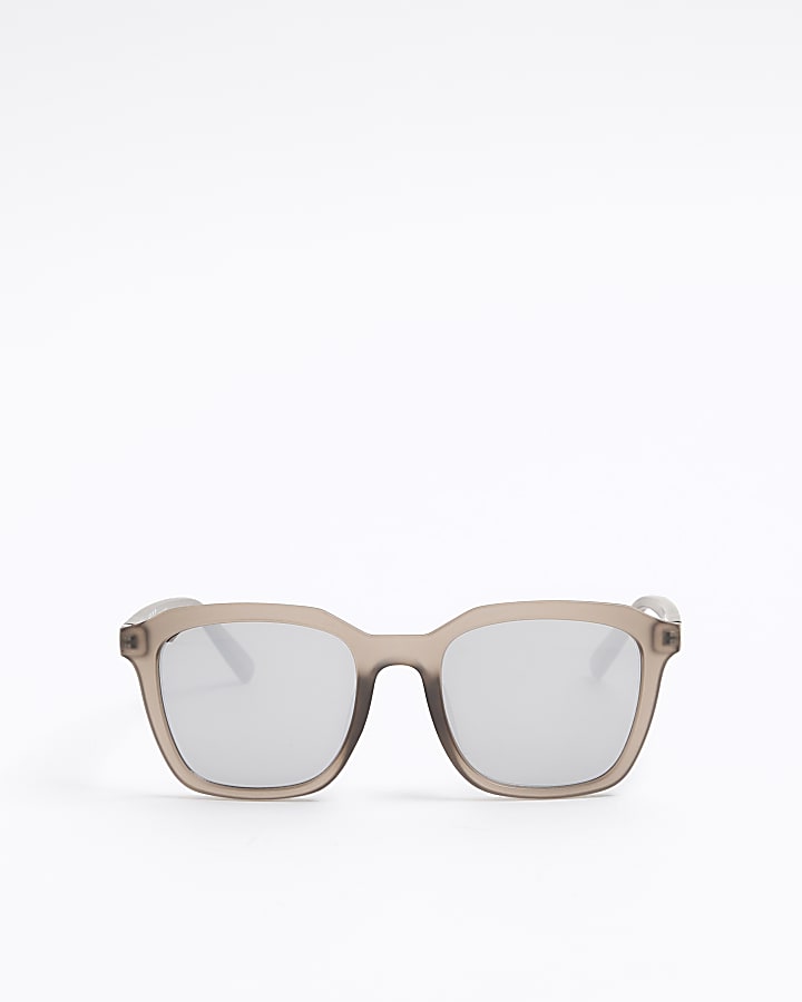 Grey mirror lenses square sunglasses River Island